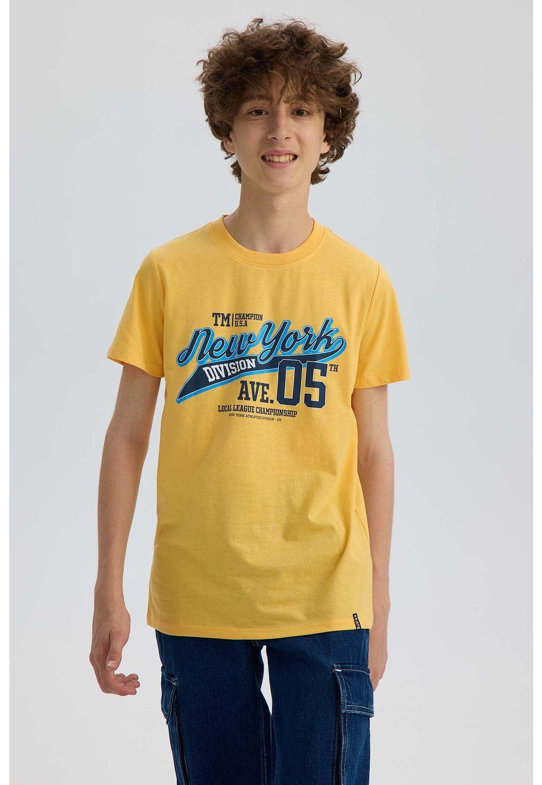 Polera Niño Básica Estampada Amarillo-1