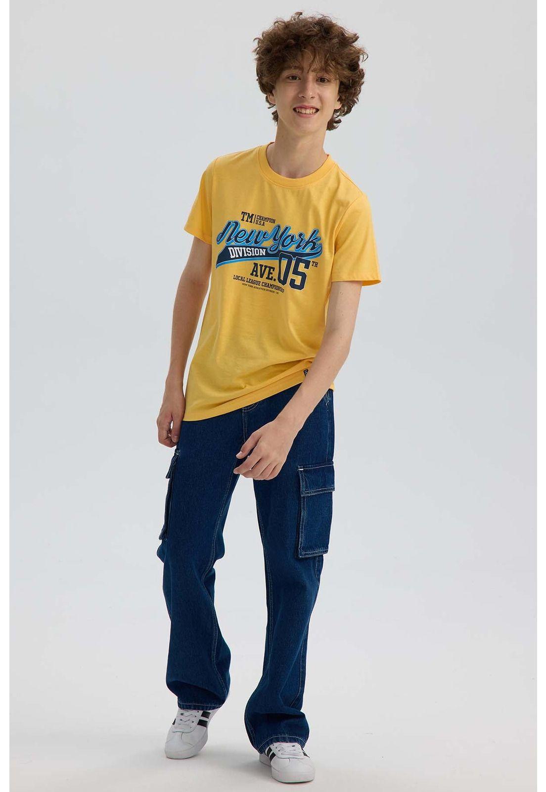 Polera Niño Básica Estampada Amarillo-3