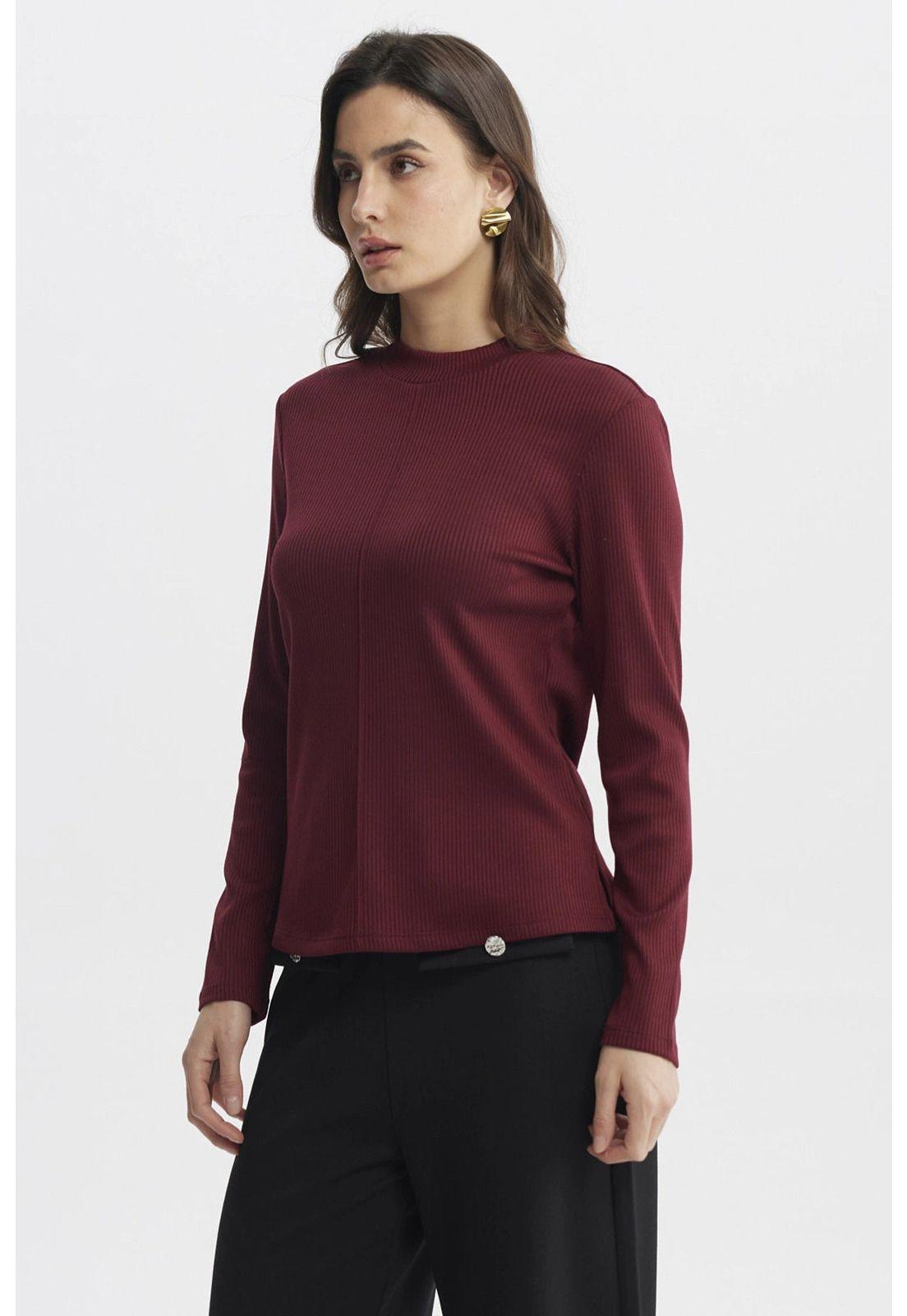 Polera Mujer Rib Lisa Corte Central Burdeo-1