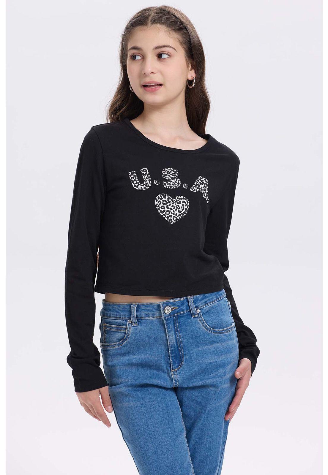 Polera Niña Print Posicional Negro - ll-0