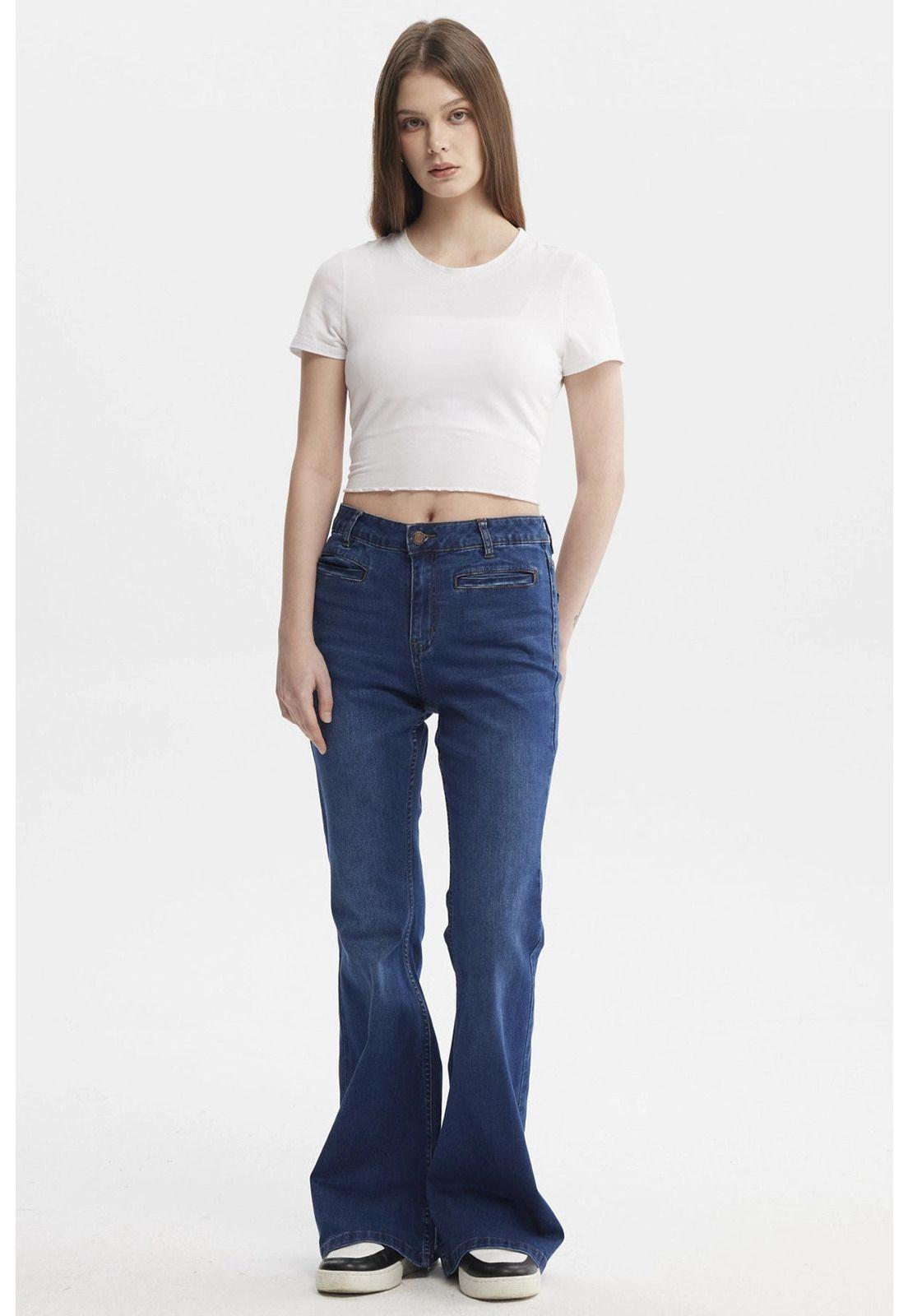 Jeans Mujer Moda Flare Azul Oscuro - ll-3