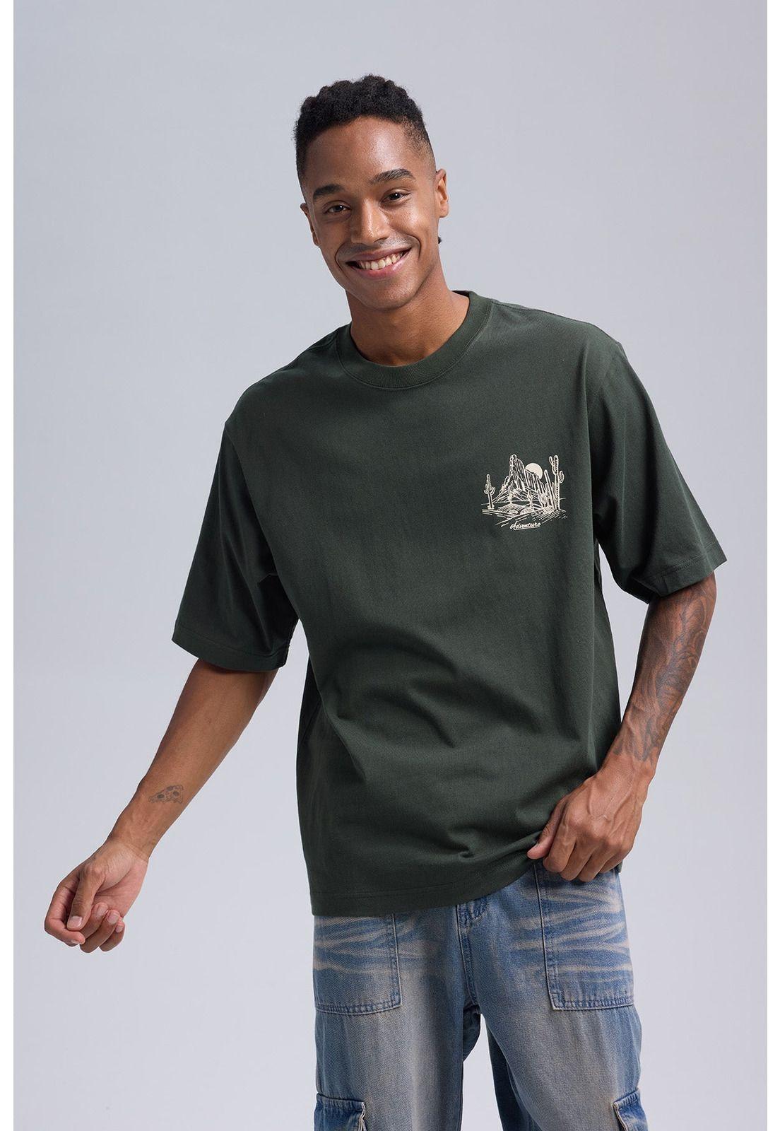 Polera Hombre Print Desert Verde Militar-0