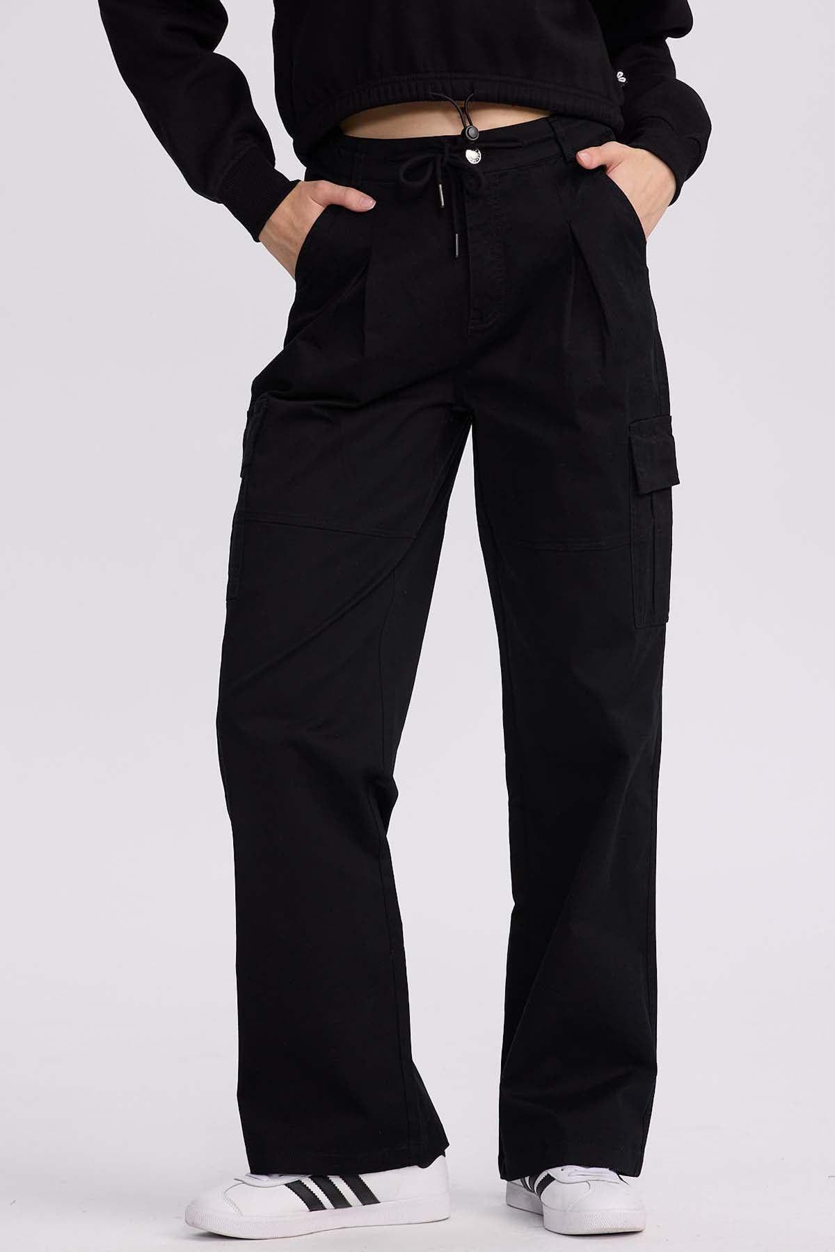 Pantalón Mujer Cargo Pinzas Negro-0