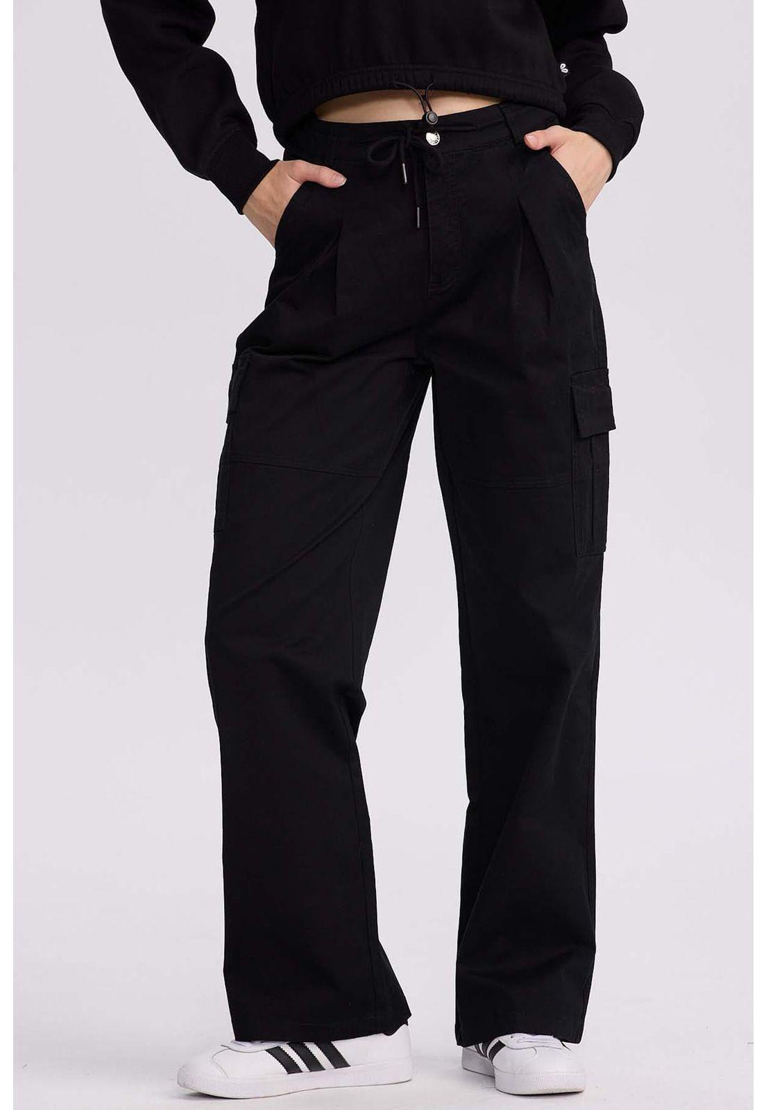 Pantalón Mujer Cargo Pinzas Negro-0