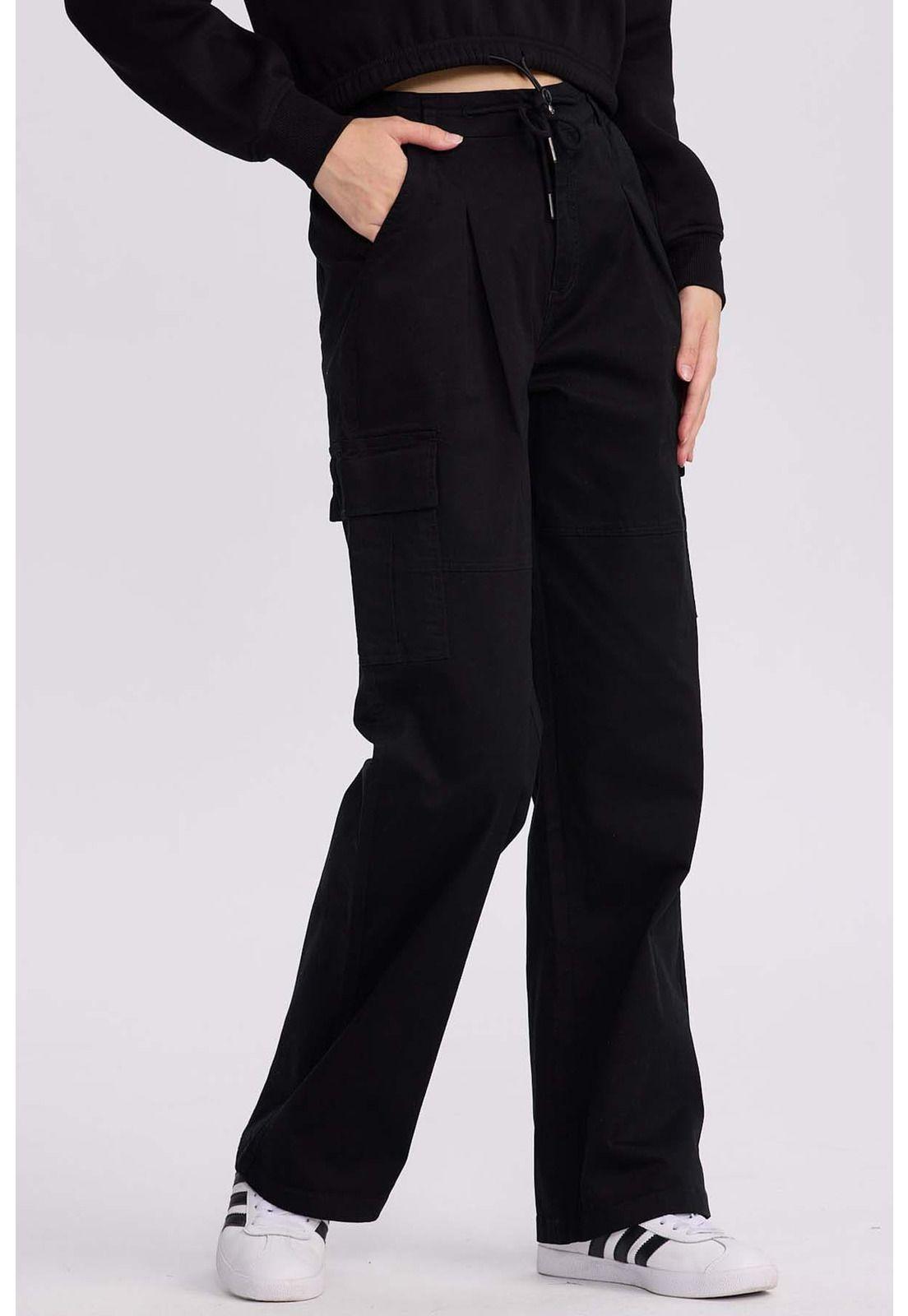 Pantalón Mujer Cargo Pinzas Negro-1