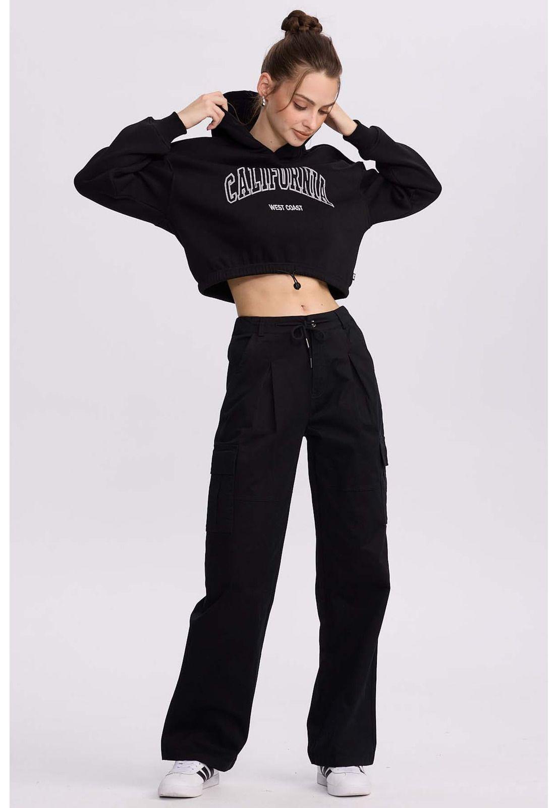 Pantalón Mujer Cargo Pinzas Negro-3