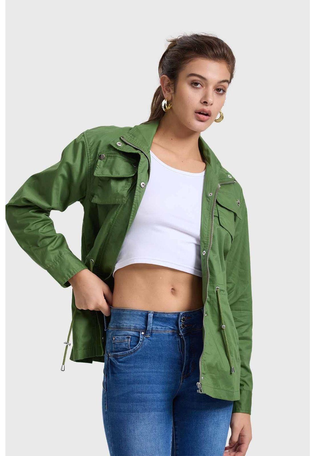 Chaqueta Mujer Aplicación Cintura Verde-0