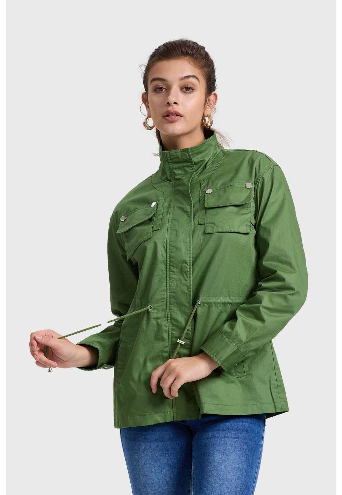 Chaqueta Mujer Aplicación Cintura Verde-1