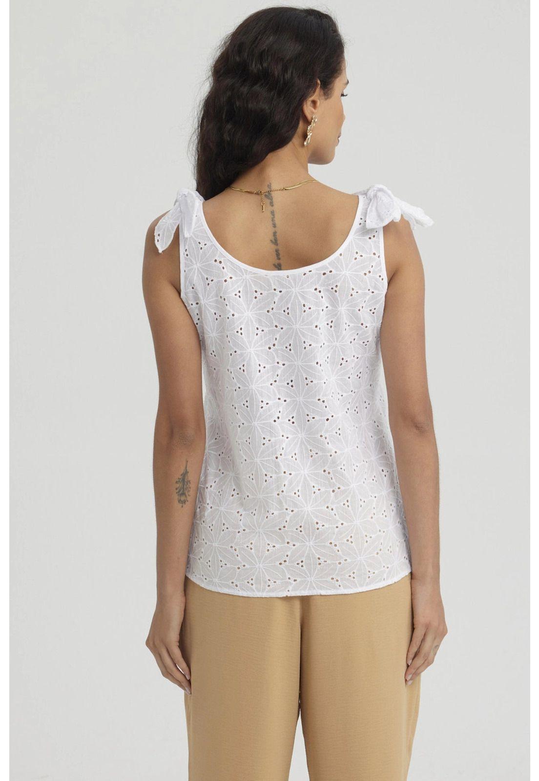 Blusa Mujer Broderie Aplicación Nudo Blanco-2