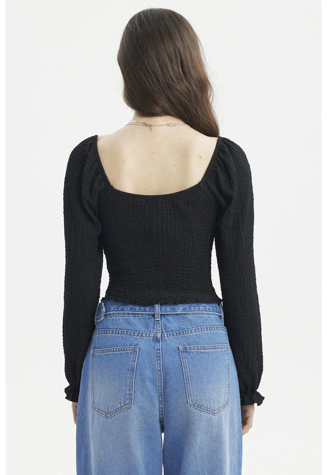 Blusa Mujer Recogido En El Pecho Negro-2