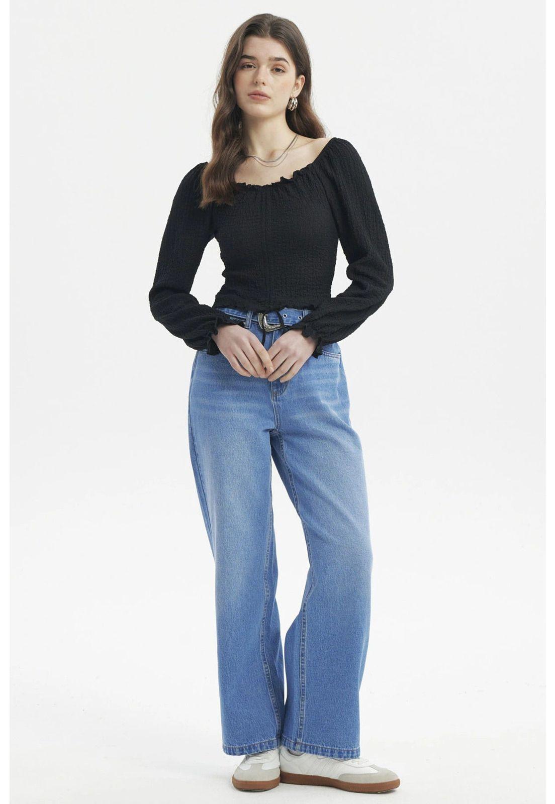 Blusa Mujer Recogido En El Pecho Negro-3