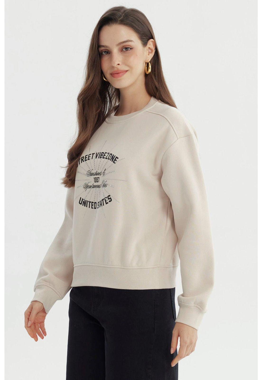 Polerón Mujer Adorno Print Beige Claro-1