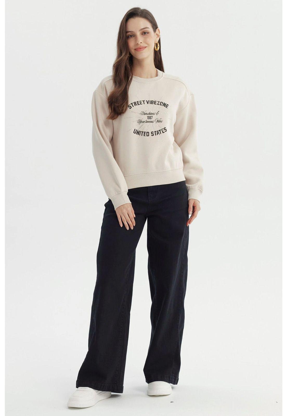Polerón Mujer Adorno Print Beige Claro-3