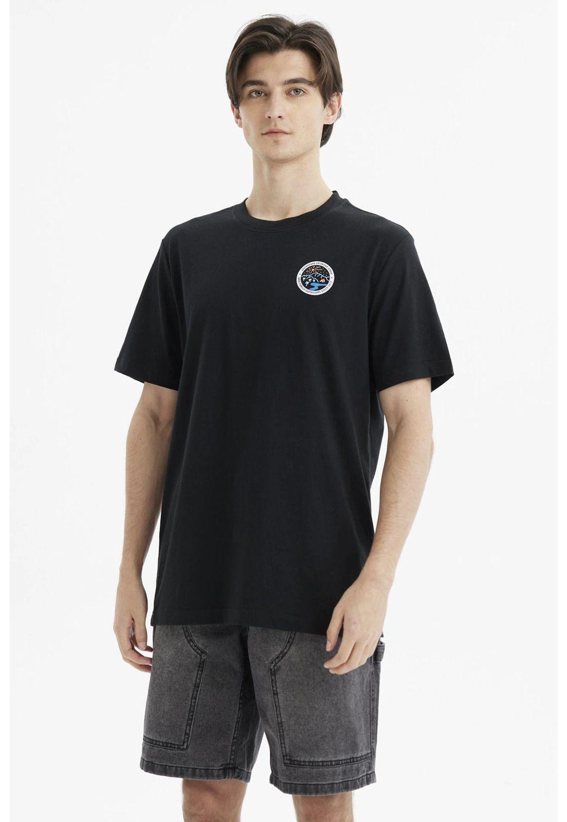 Polera Hombre Regular Print Frontal Negro-0