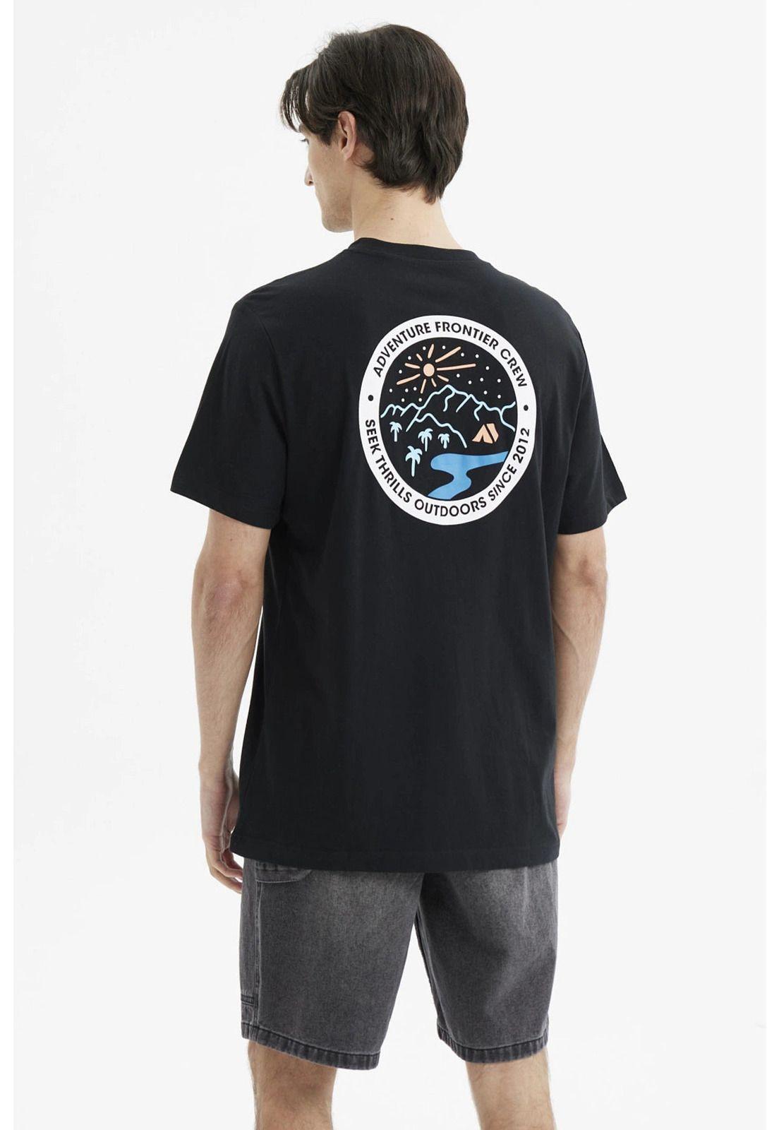 Polera Hombre Regular Print Frontal Negro-1