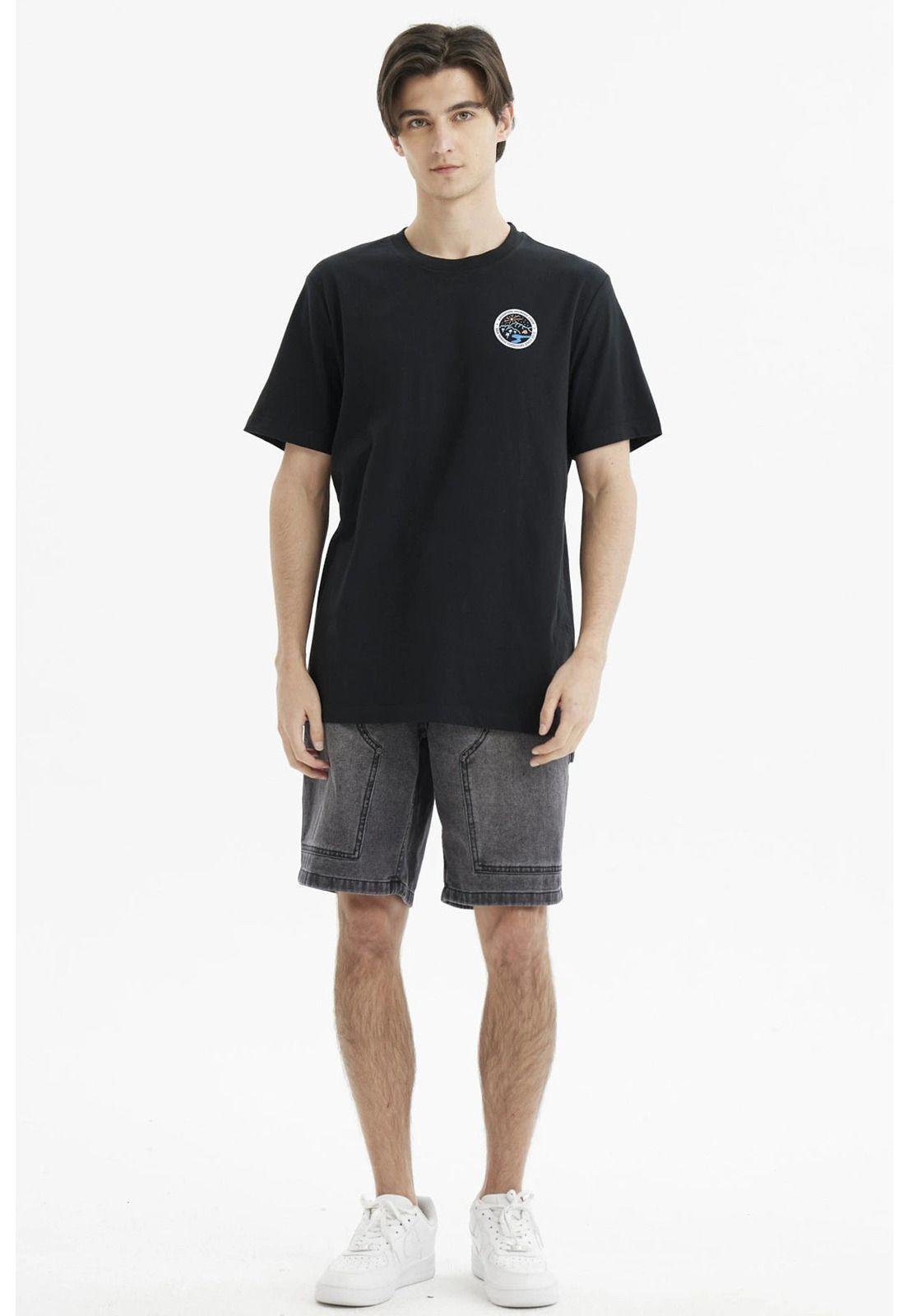 Polera Hombre Regular Print Frontal Negro-3