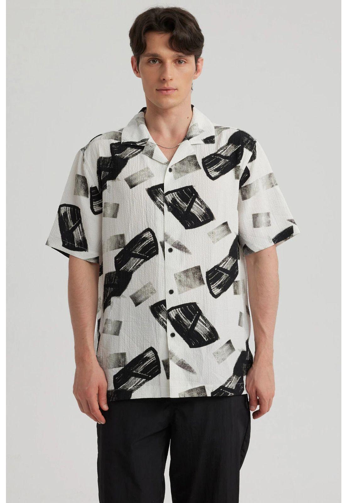 Camisa Hombre Rapport Cuello Cubano Negro-0