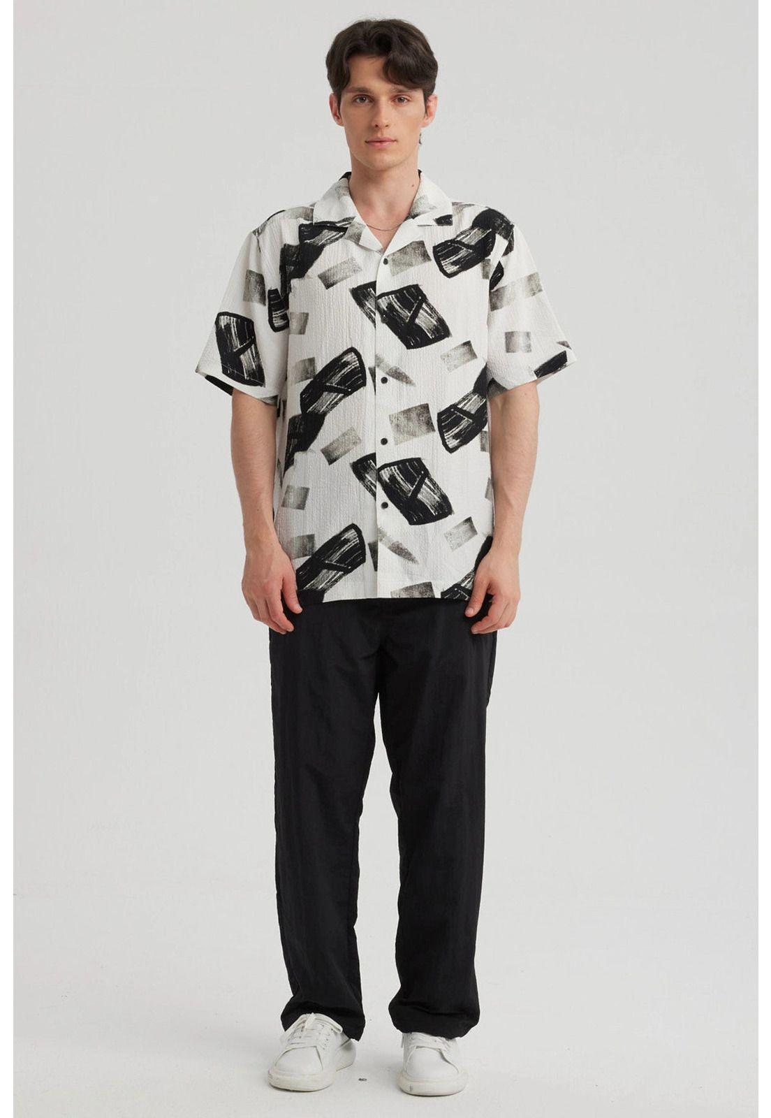 Camisa Hombre Rapport Cuello Cubano Negro-1