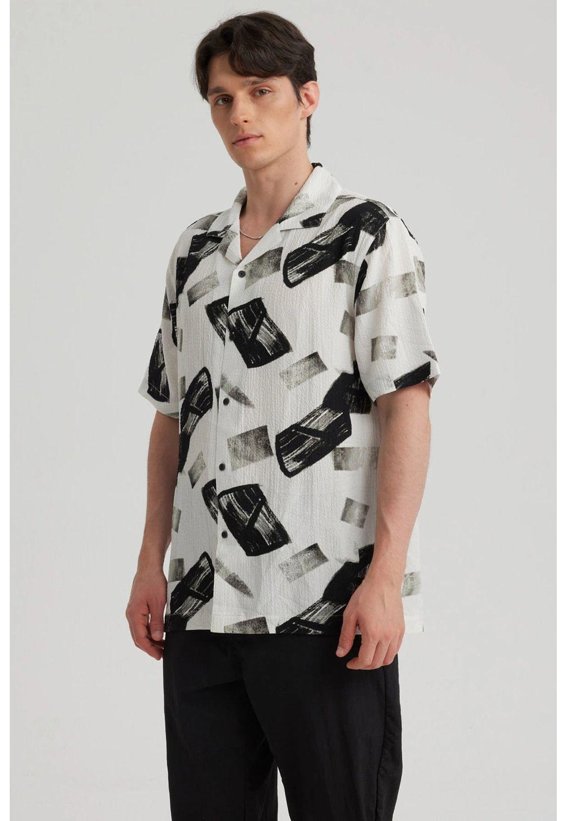 Camisa Hombre Rapport Cuello Cubano Negro-3