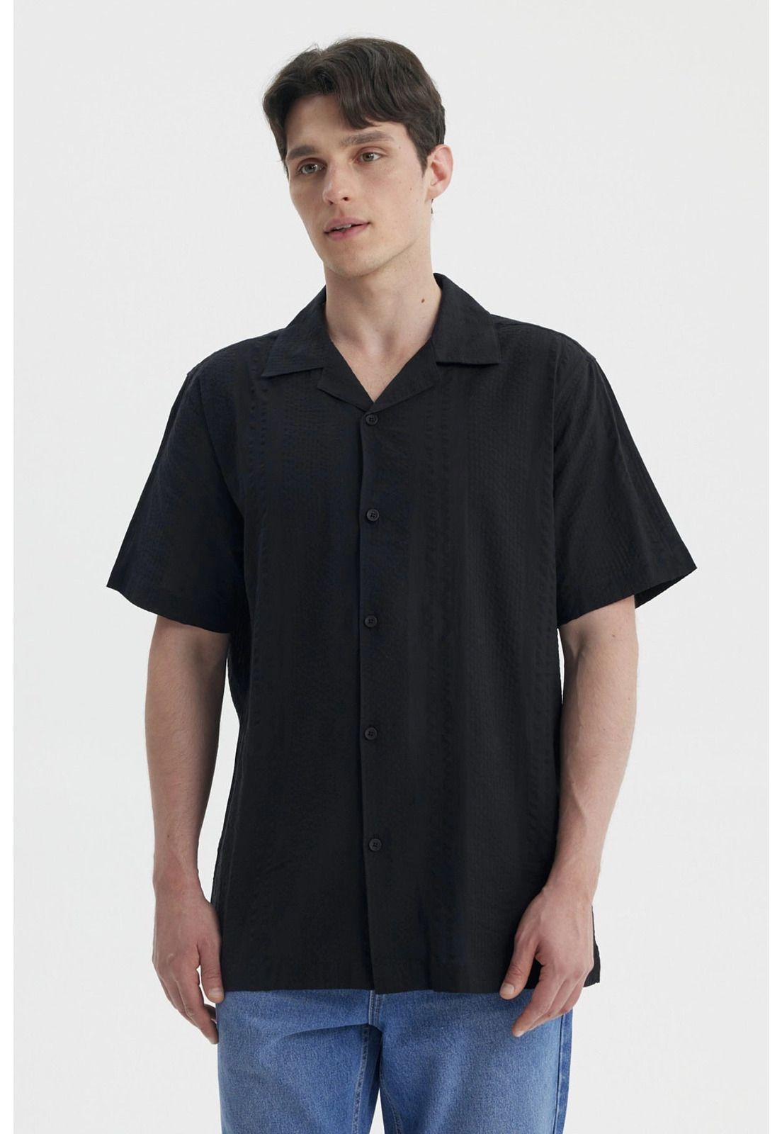 Camisa Hombre Slim Cuello Camisero Negro- ll-0