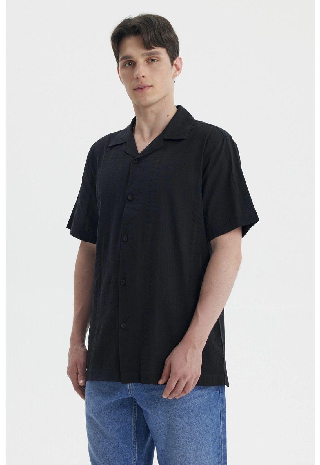 Camisa Hombre Slim Cuello Camisero Negro- ll-1