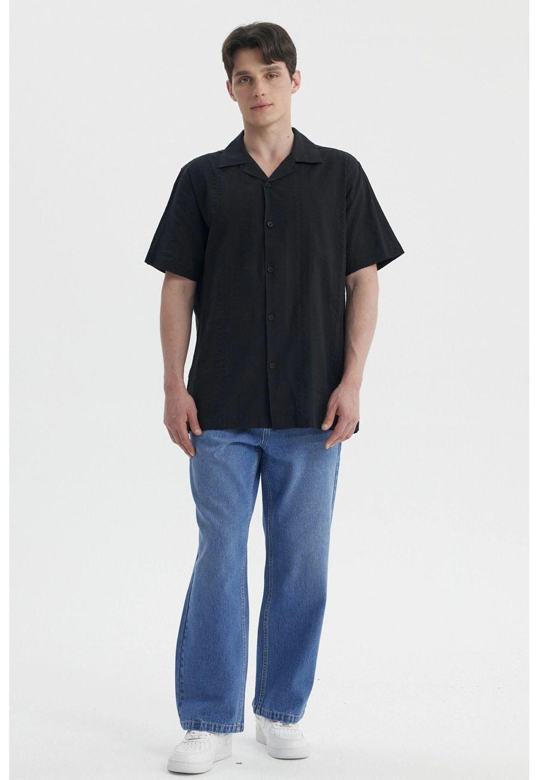 Camisa Hombre Slim Cuello Camisero Negro- ll-3