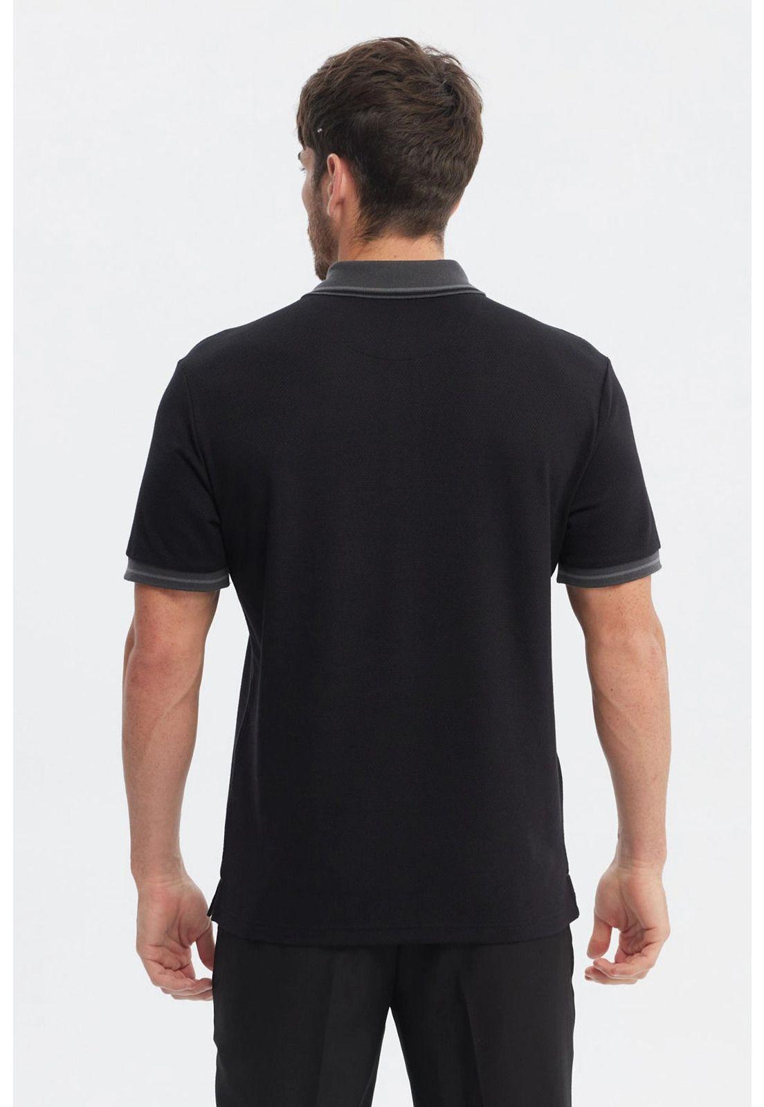 Polera Hombre Textura Cierre Polo Negro-2