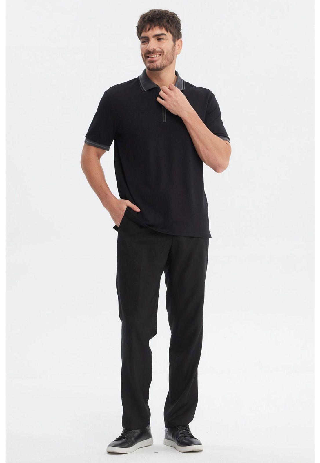 Polera Hombre Textura Cierre Polo Negro-3