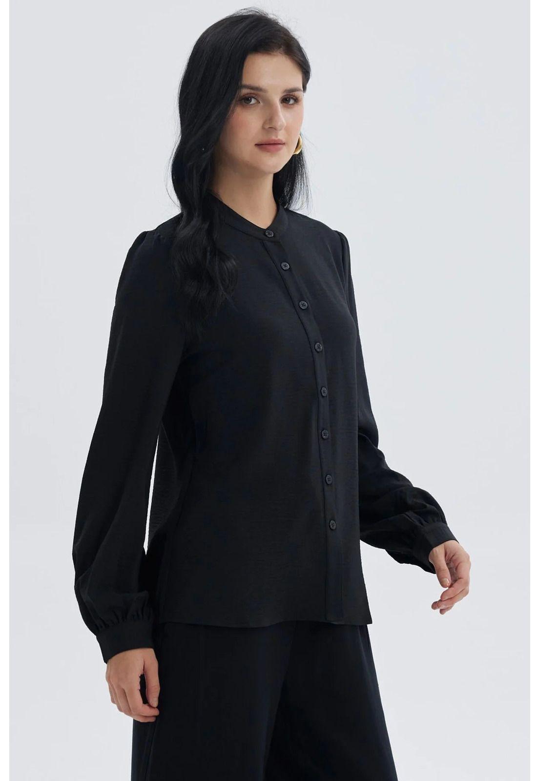 Blusa Mujer Manga Ancha Pata Botón Negro-1