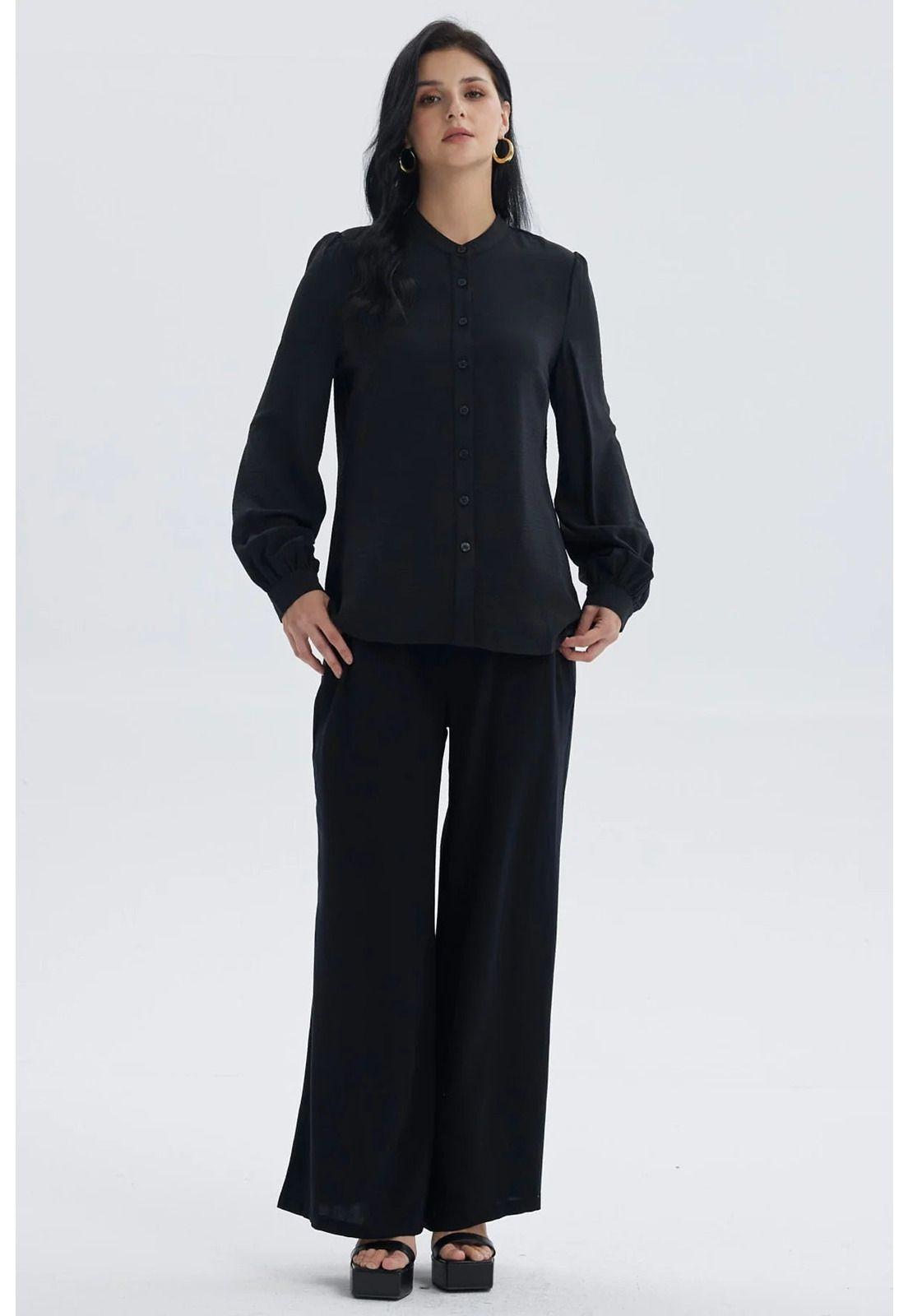 Blusa Mujer Manga Ancha Pata Botón Negro-3