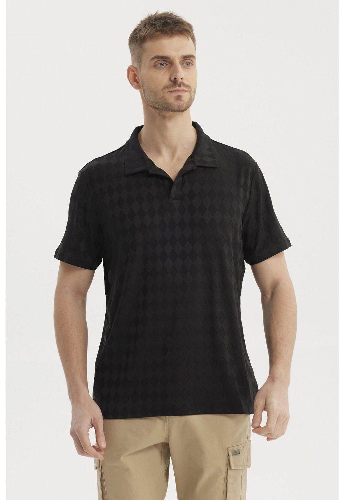 Polera Hombre Slim Cuello Camisero Negro- ll-0