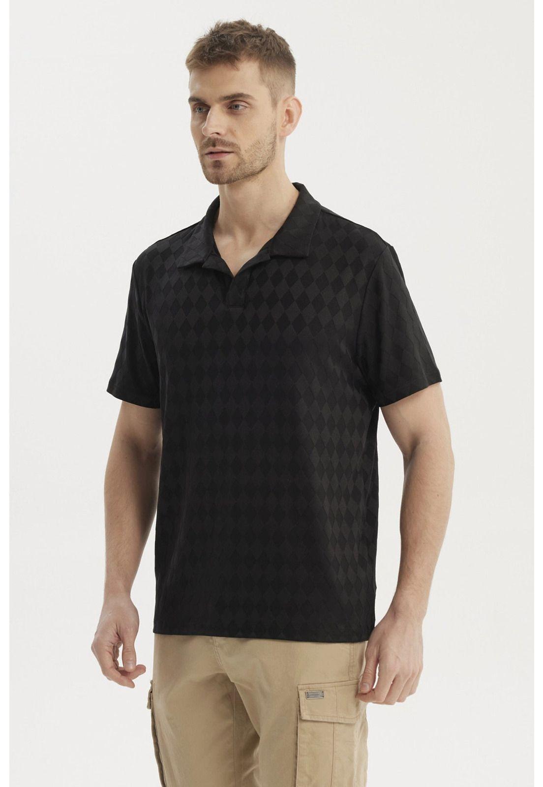 Polera Hombre Slim Cuello Camisero Negro- ll-1