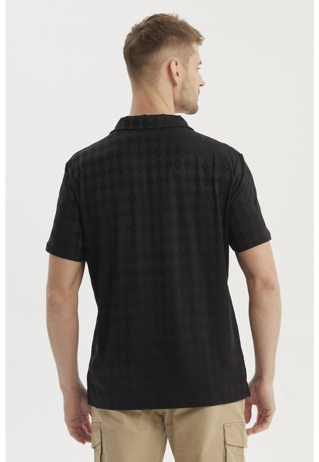 Polera Hombre Slim Cuello Camisero Negro- ll-2