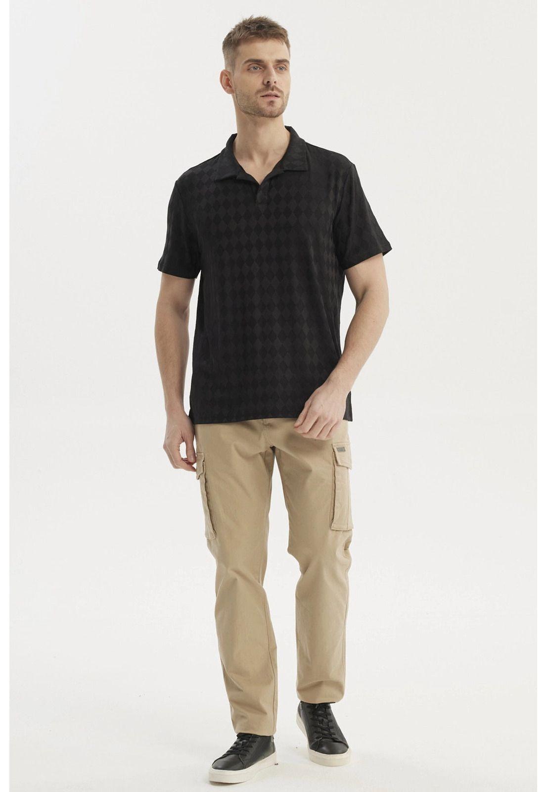 Polera Hombre Slim Cuello Camisero Negro- ll-3