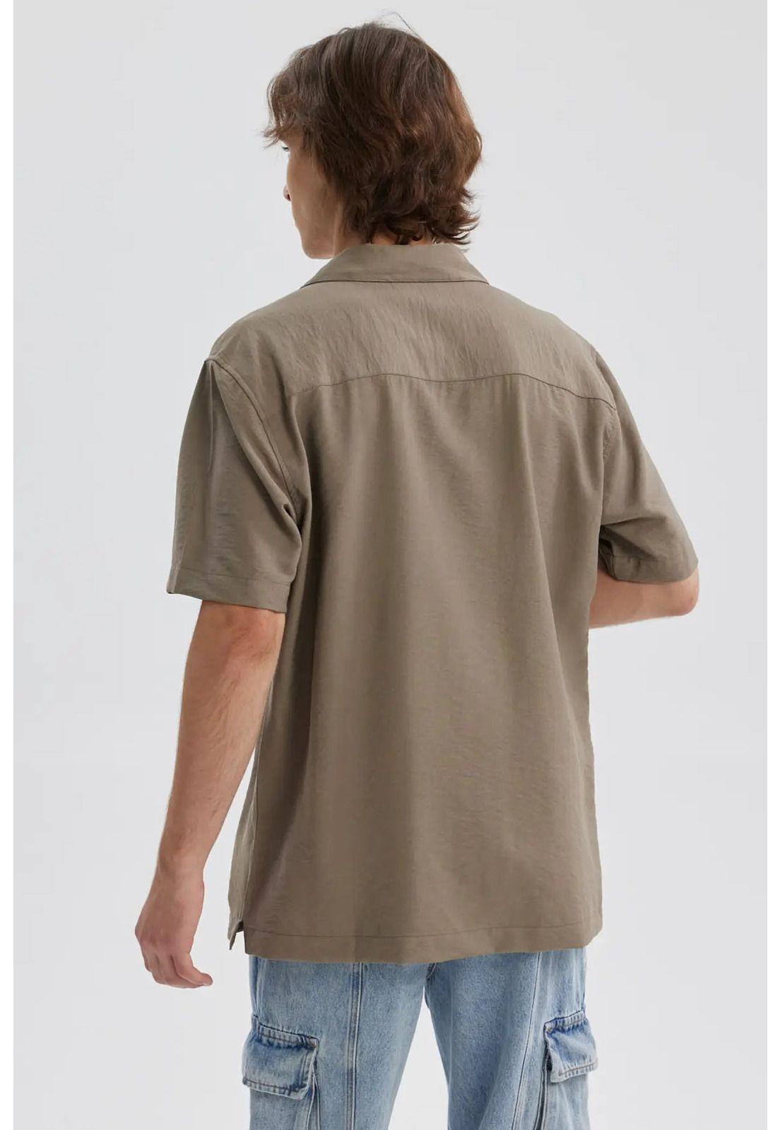 Camisa Hombre Lisa Bolsillo Café-2