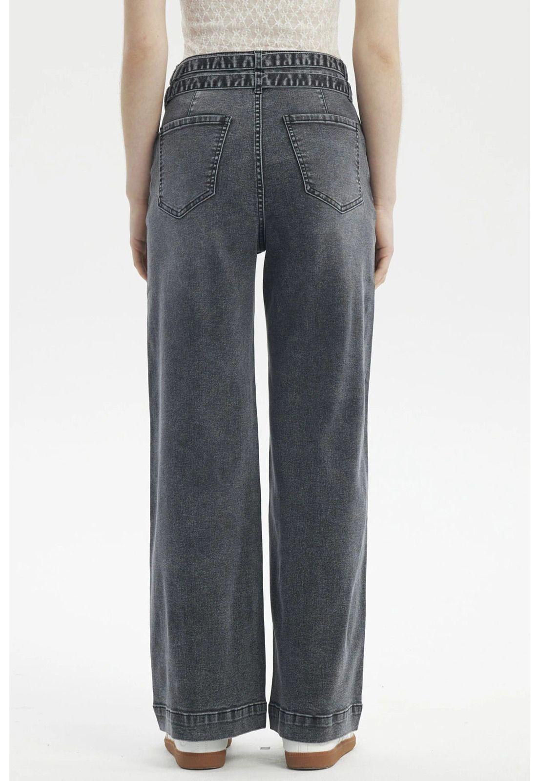 Jeans Mujer Calce Recto Doble Cintura Gris-2
