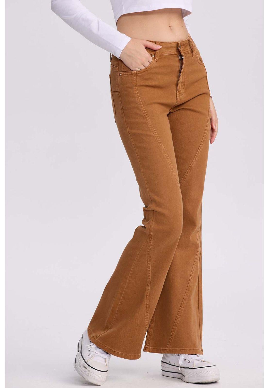 Jeans Mujer Flare Color Line Caramelo-1