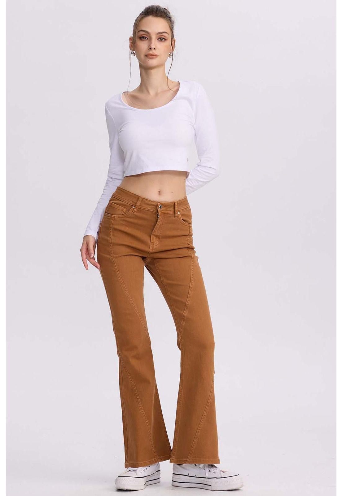 Jeans Mujer Flare Color Line Caramelo-3