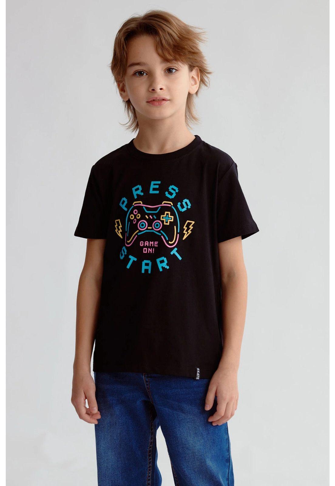 Polera Niño Básica Estampada Negro - lll-0