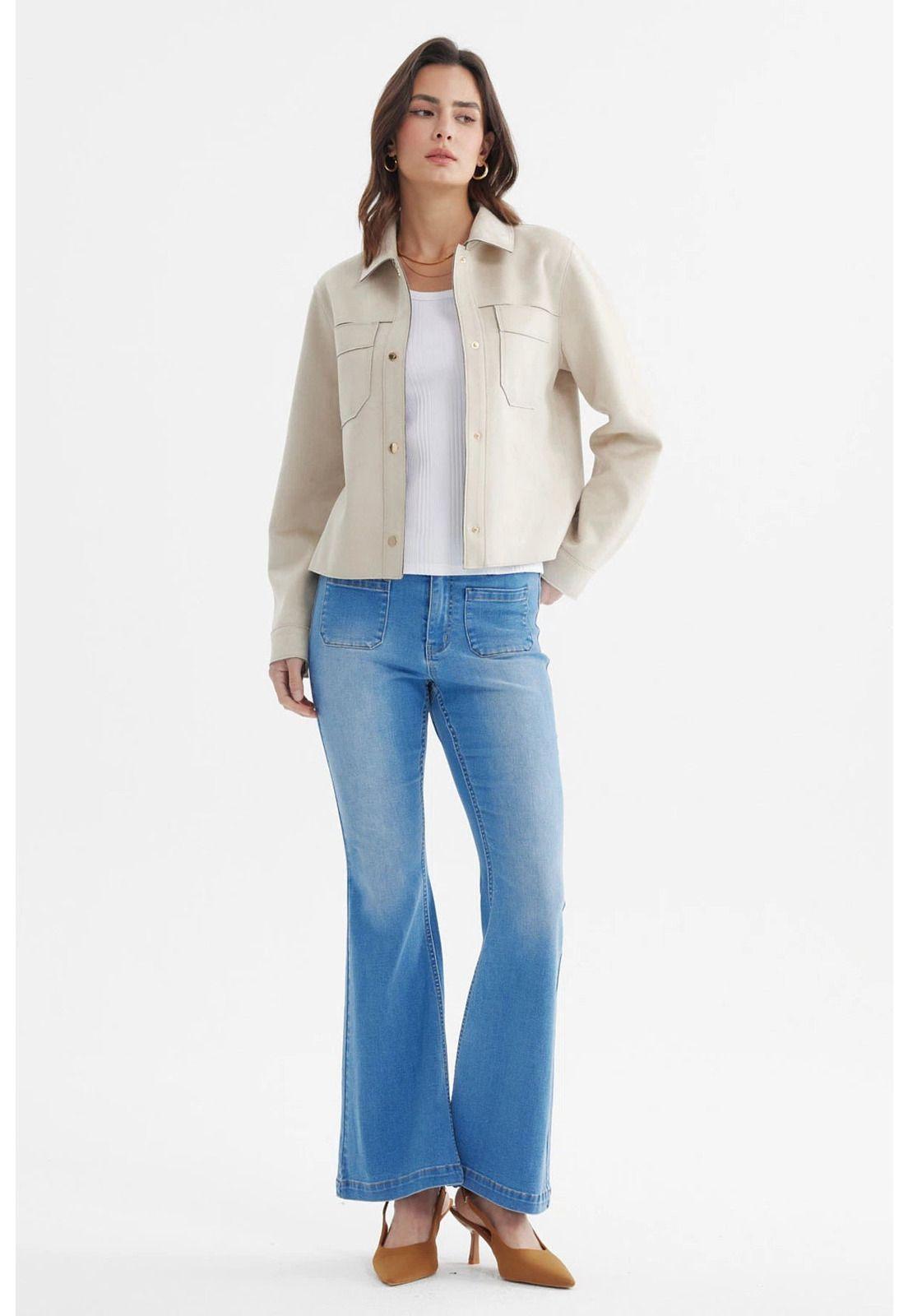 Chaqueta Mujer Cuello Camisero Beige-3