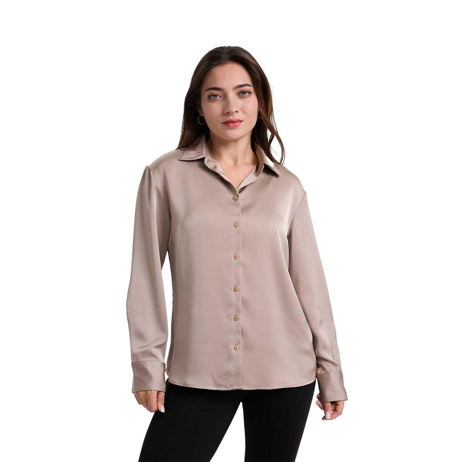 Blusa Mujer Satinada Abotonada Crudo-0