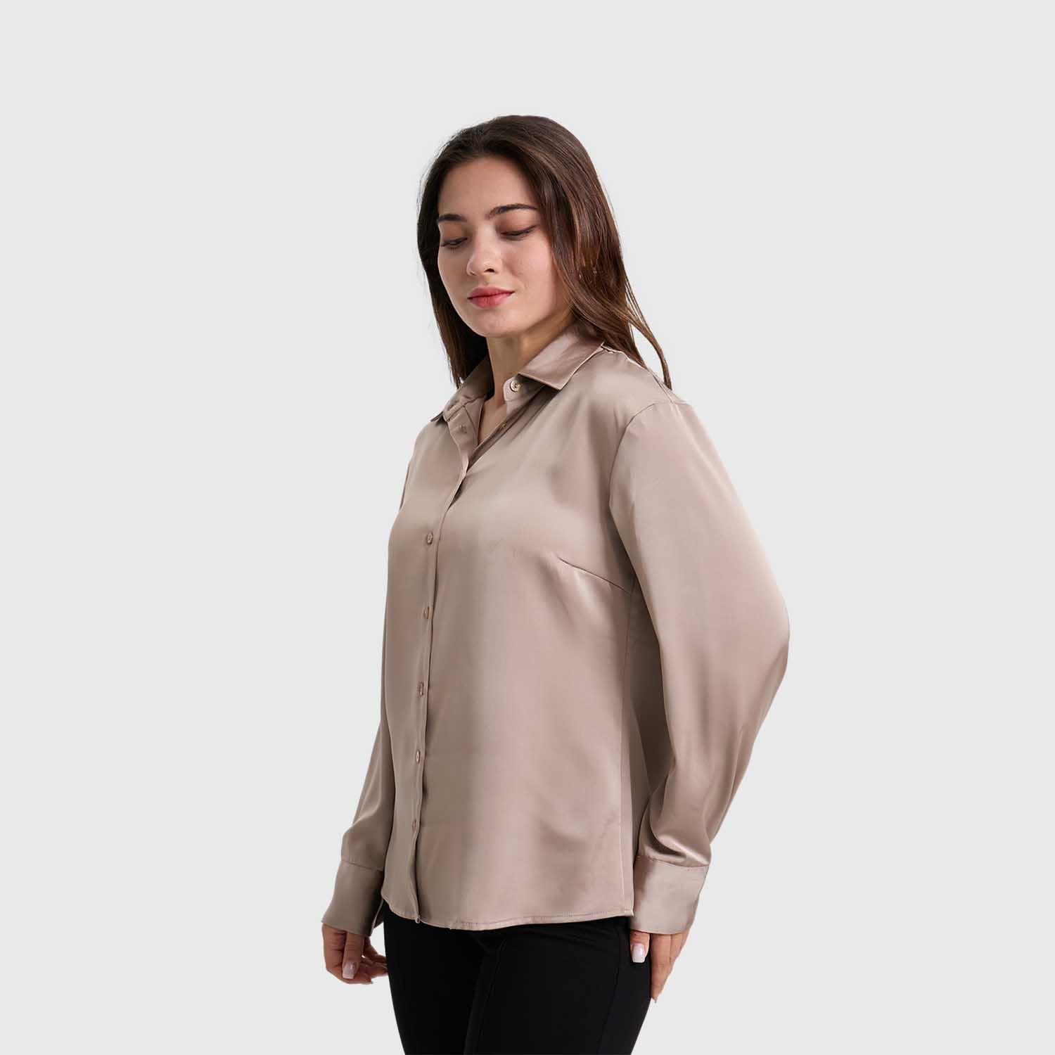 Blusa Mujer Satinada Abotonada Crudo-1