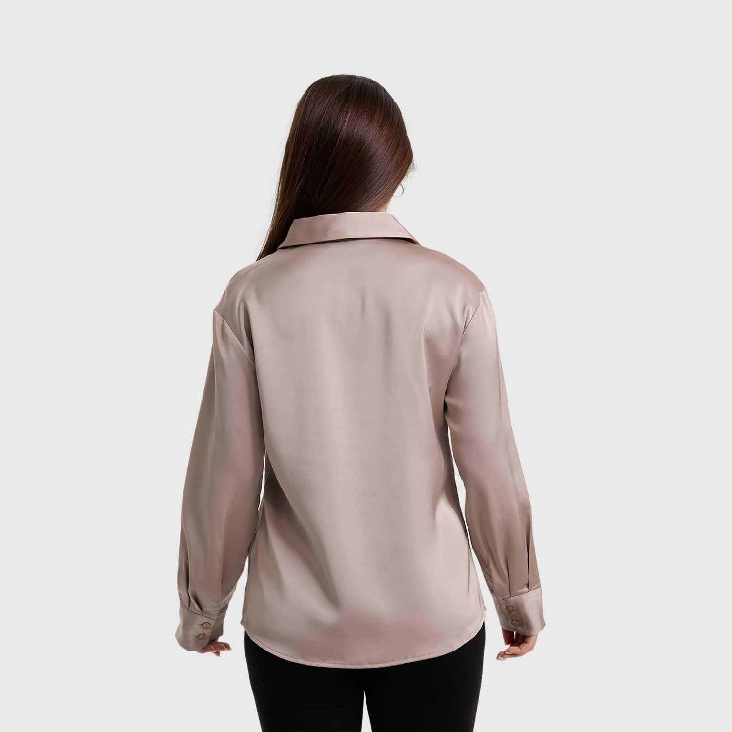 Blusa Mujer Satinada Abotonada Crudo-2