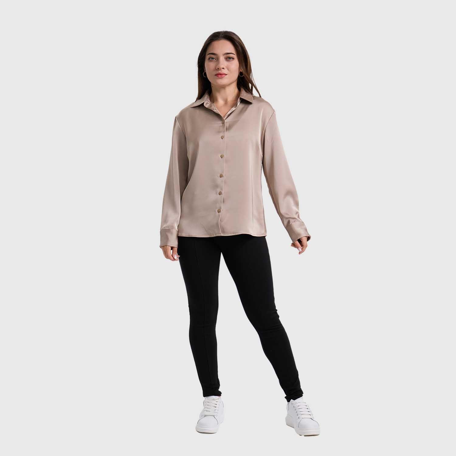 Blusa Mujer Satinada Abotonada Crudo-3