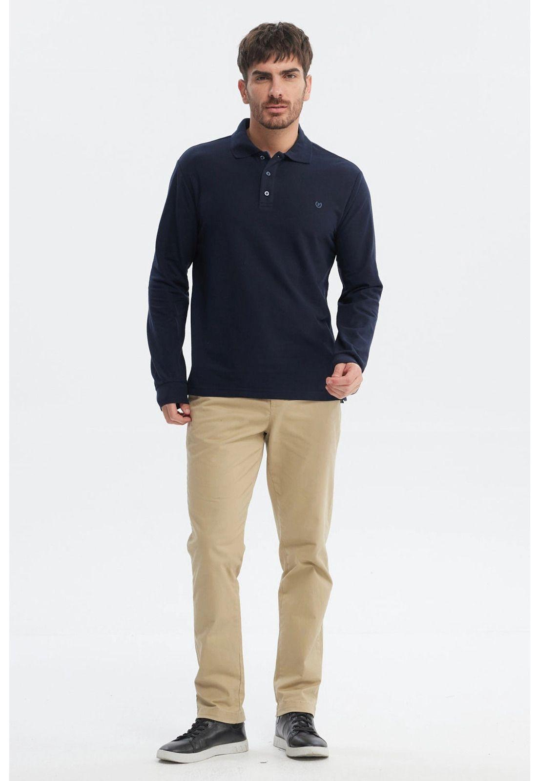 Polera Hombre Lisa Borbada Con Botones Azul Marino-3