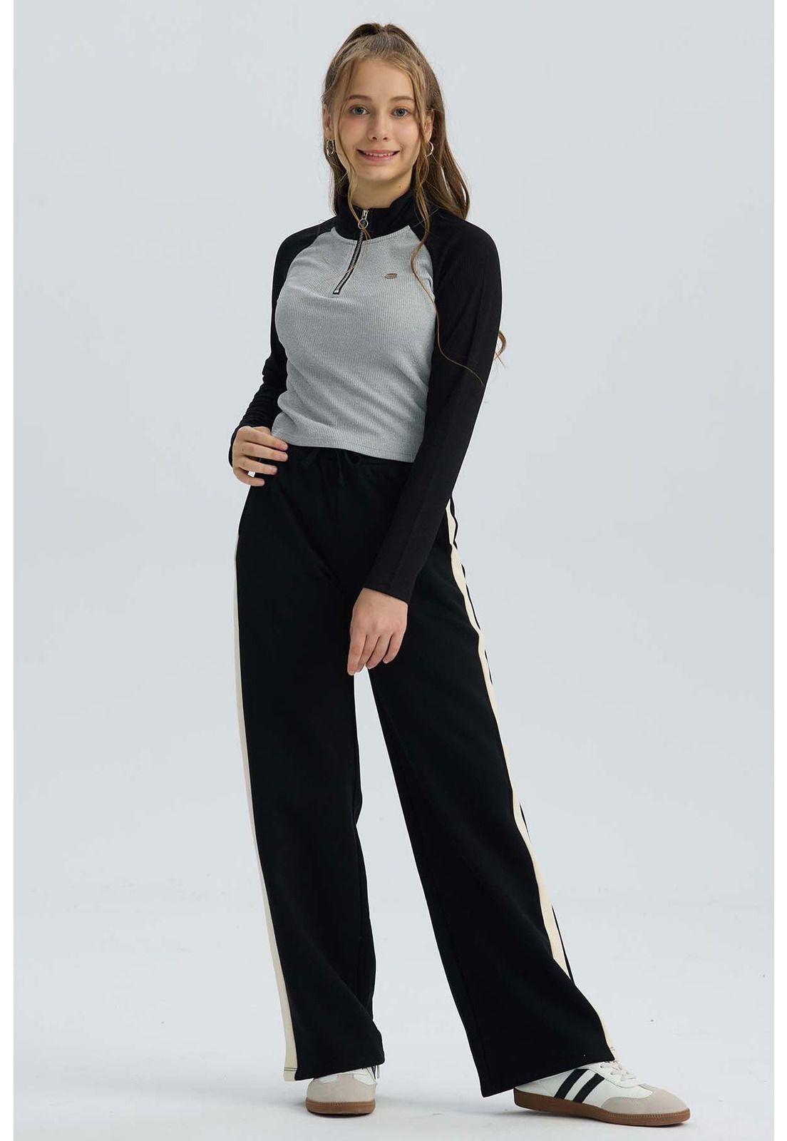 Pantalón Buzo Niña Recto Raya Costado Negro-3