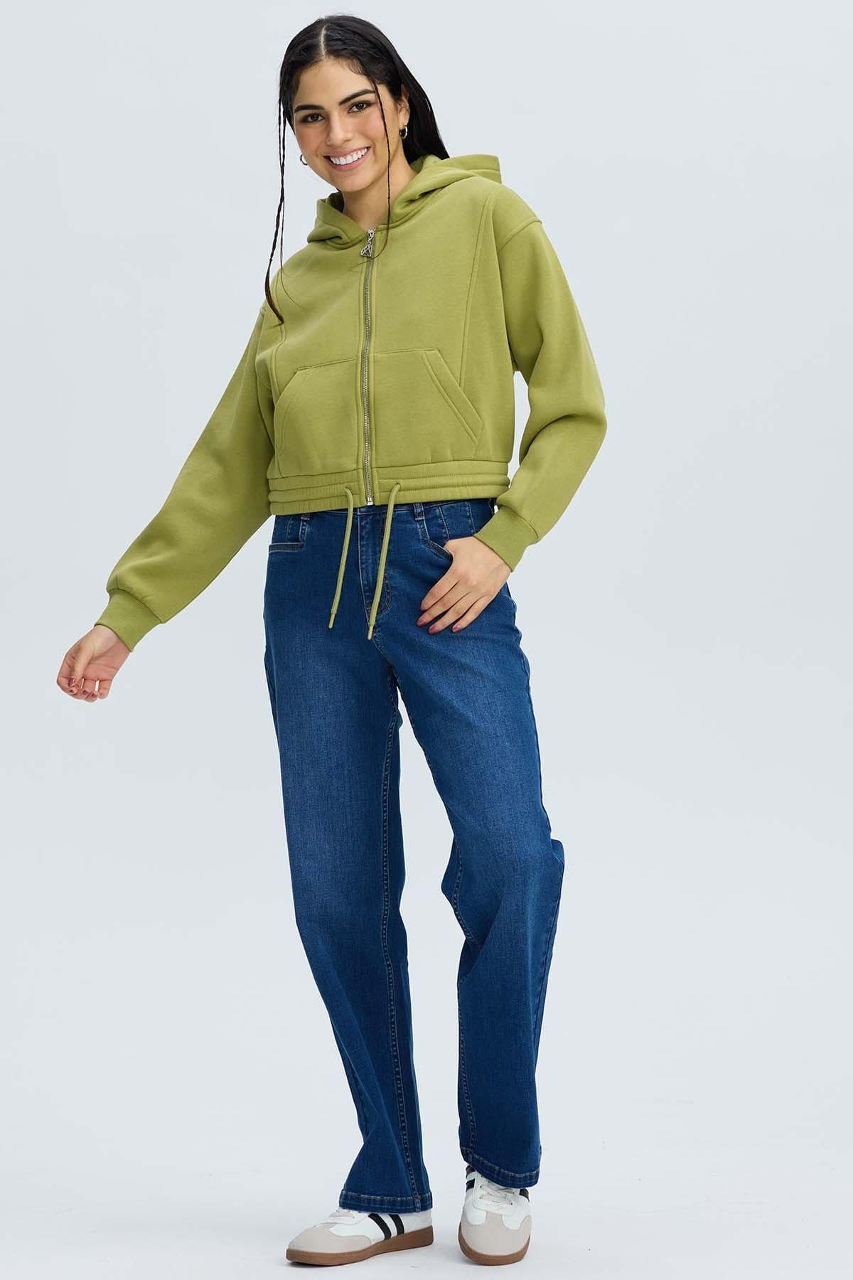 Polerón Mujer Zipper Crop Verde-3