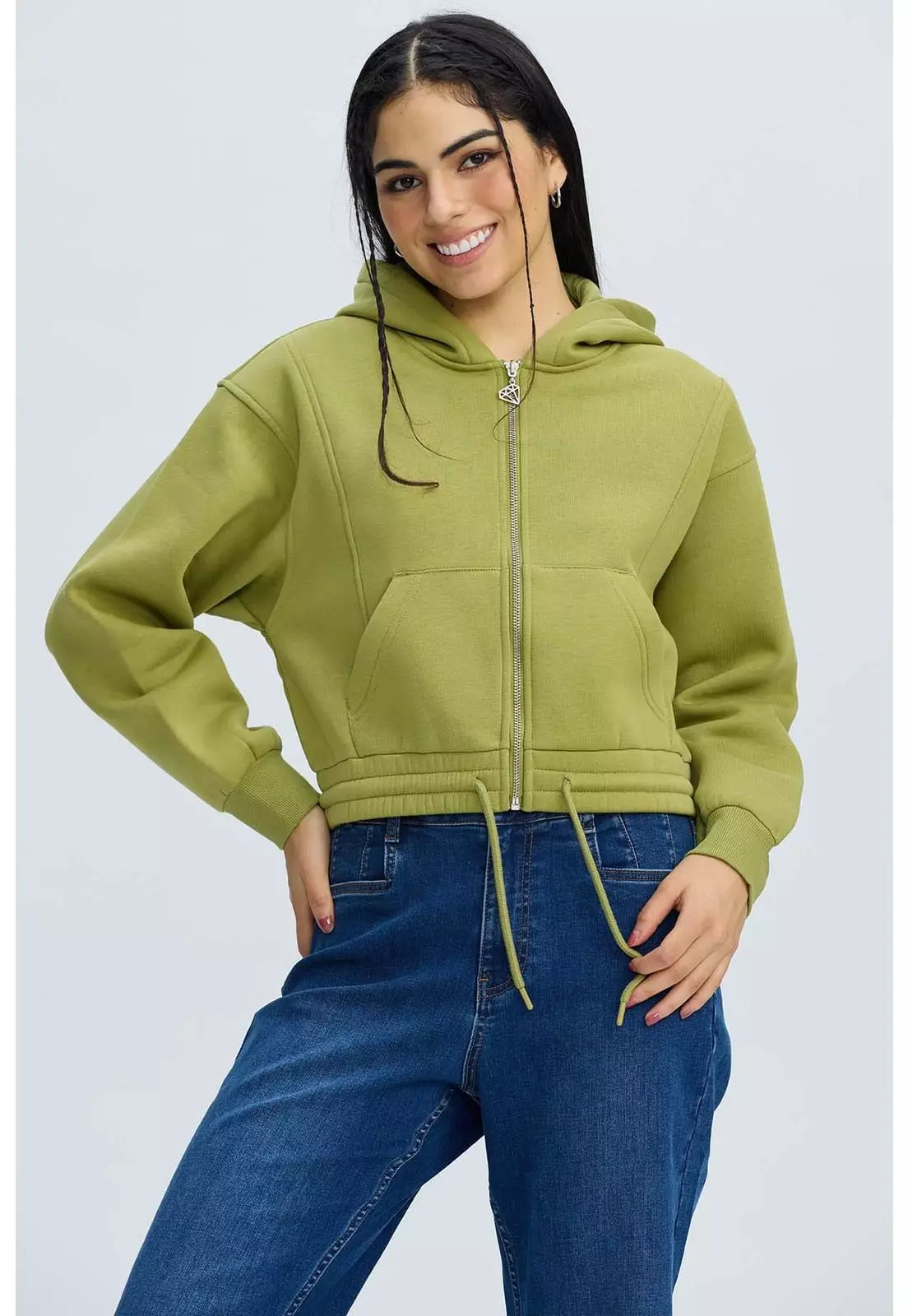 Polerón Mujer Zipper Crop Verde-0