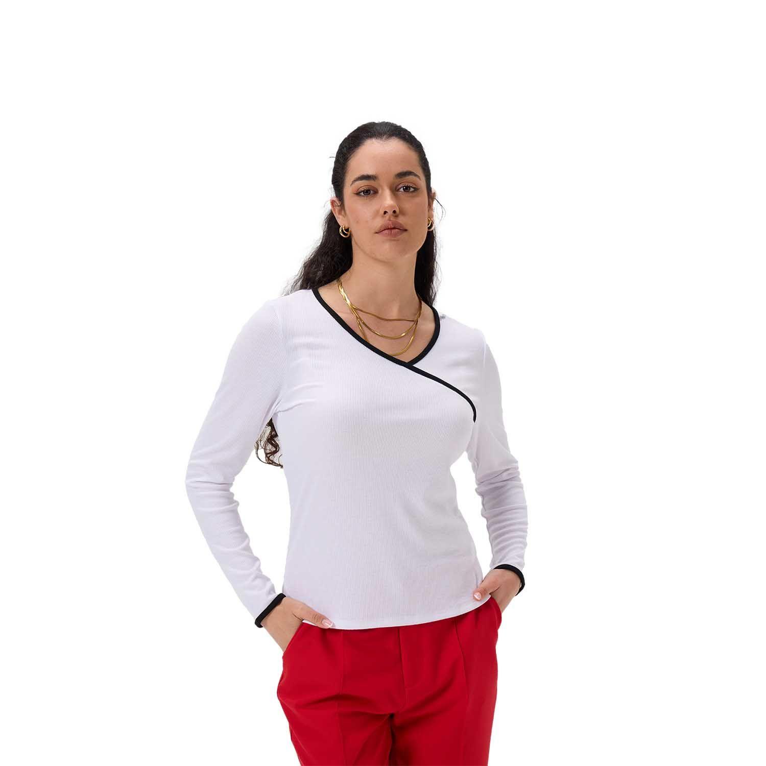 Polera Mujer Rib Escote Cruzado Blanco Fashion's Park-0