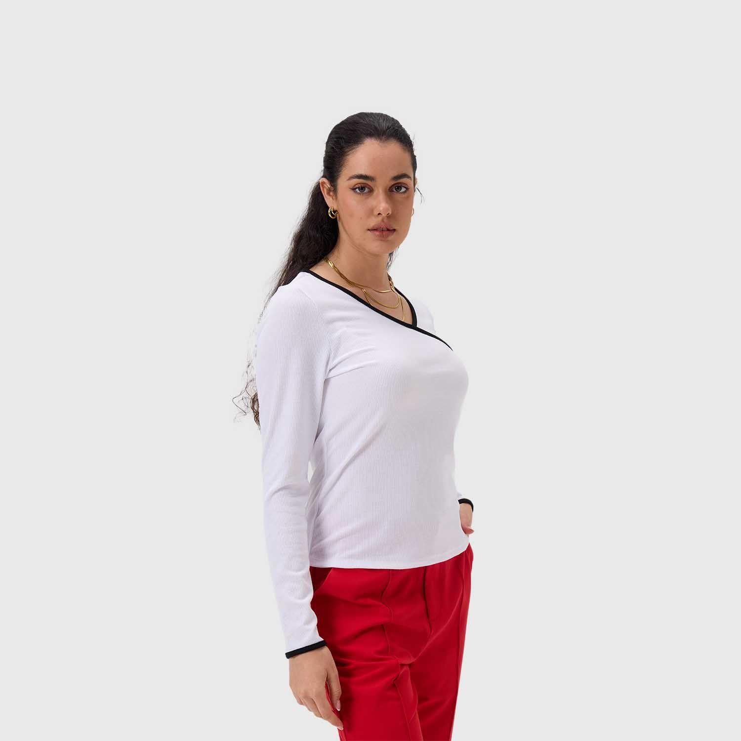 Polera Mujer Rib Escote Cruzado Blanco Fashion's Park-1